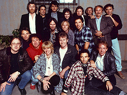 group photo of the performers at the first Bridge School concert 1986