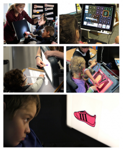 collection of images of children using AAC devices