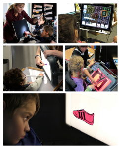 collection of images of students using AAC devices