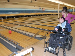 Alan aims for the king pin.