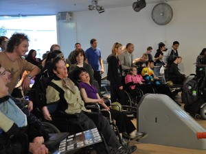 The crowd awaits a perfect strike.