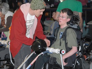 Clay uses the "Champ Ramp" to bowl a strike.